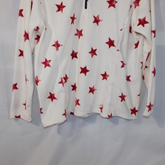 Eddie Bauer Womens 2XL White Red Star Light Fleece 1/4 Zip Pullover Top sweater - Picture 3 of 9